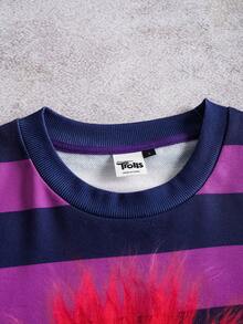 SHEIN Trolls Sudadera casual de cuello redondo con estampado de rayas y dibujos animados para hombre, otoño - Morado - Ver 3