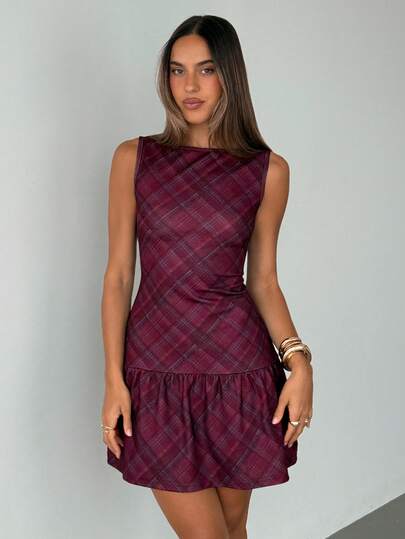 Aloruh Maroon & Blue Y2K Mini Dress, Sleeveless Bodycon Short Dress