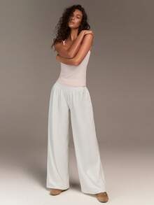 Fluxe Women's Loose Fit Wide Leg Flowy Lounge Pants High Waist Casual White Palazzo Trousers Summer Beach Yoga Joggers,White Wide Leg Pants Women,White Beach Pants,White Baggy Pants,Summer Holiday Outfits,Summer Outfits,Spring Outfit Women,Spring Clothes,Valentine's Day,Going Out Outfits,Vacation Outfits Women,Casual Outfit For Women - White - View 7