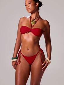 Musera Resort Quần bikini buộc dây satin, chỉ có quần, kiểu dáng gợi cảm Ibiza, kỳ nghỉ xuân hè, lễ hội, tiệc tùng, đồ bơi, cocktail Tequila Sunrise. - Đỏ - Xem 4