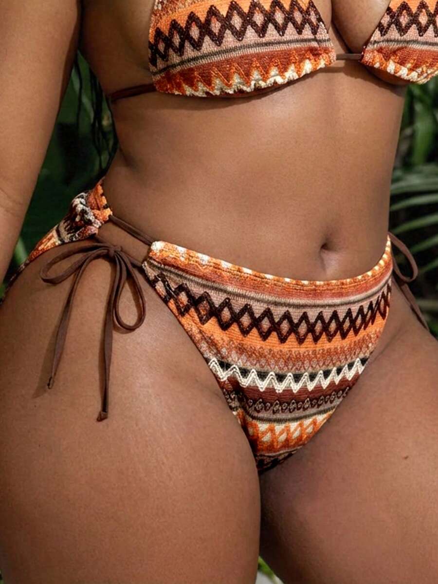 Slaydiva Plus Size Striped Tie-Front Swim Bottoms - Multicolor - View 1