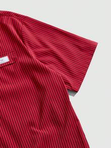 Manfinity Unisex 男士字母刺绣短袖单排扣休闲条纹衬衫 - 紅色 - 查看 6
