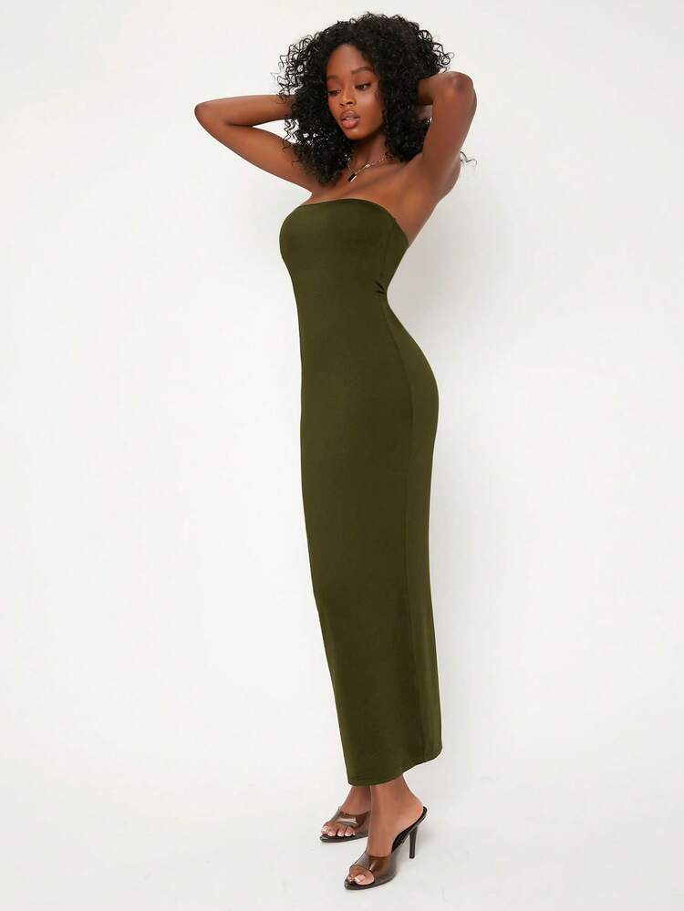 olive strapless midi dress Impressive Favorite Olive Jacquard Strapless Midi Dress