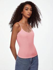 SHEIN BASICS 纯色修身休闲吊带背心，夏季百搭 - 淺粉色 - 查看 7