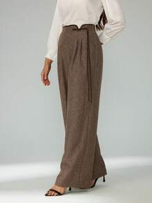 SHEIN Tall 复古经典优雅女士长裤，修身撞色滚边长裤，纽扣闭合长裤，棕色长裤，春夏/夏季/春夏服装，女士夏季服装，棕色长裤，商务休闲女装，新年女装，棕色长裤 - 棕色 - 查看 12