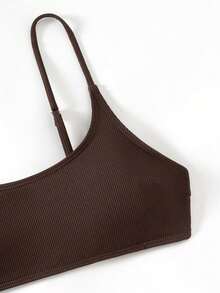 SHEIN Swim 纯色比基尼套装，适合海滩度假 - 咖啡棕 - 查看 4