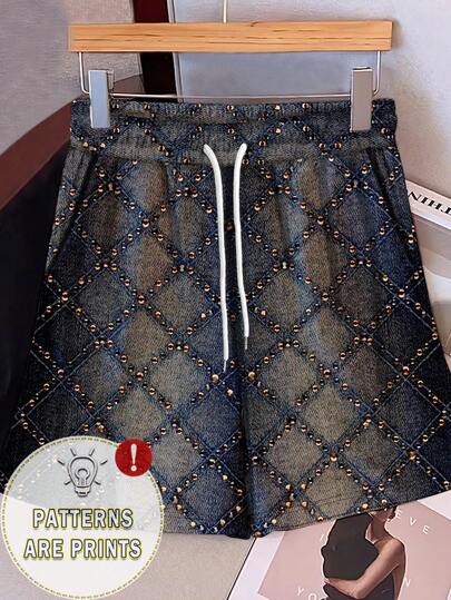 Resyla 时尚休闲牛仔效果水钻装饰女式短裤，适合日常和户外穿着