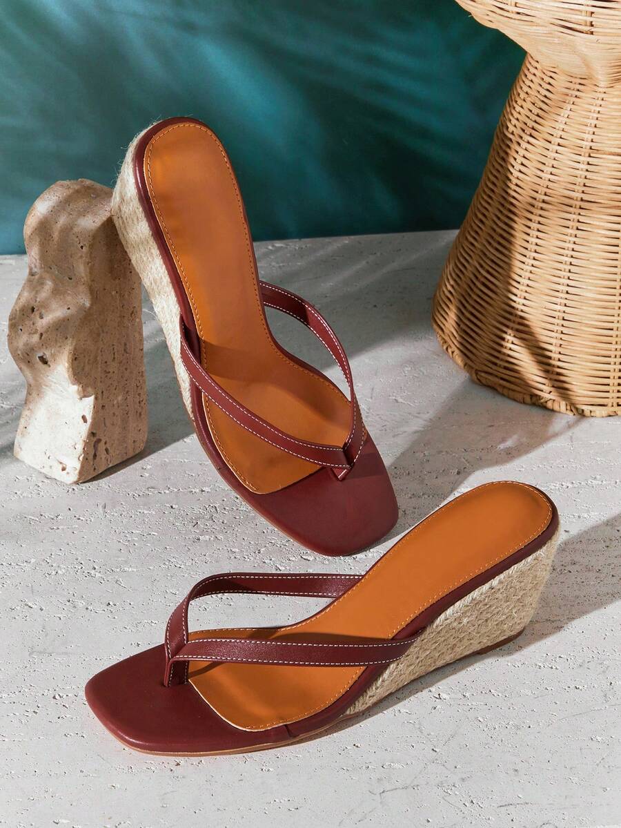 SHUZIA Dép xỏ ngón đế xuồng nhỏ màu cà phê dành cho nữ, kiểu dáng thoải mái, mũi vuông, thích hợp cho mùa xuân hè và các dịp lễ hội. - Cà phê nâu - Xem 1