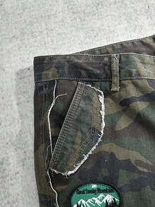 Manfinity ZONE917 Manfinity Streetrush Men's Camouflage Print Distressed Hem Pocket Denim Shorts Cargo Shorts For Men Going Out Hang Out Party Vacation Street - Army Green - View 4