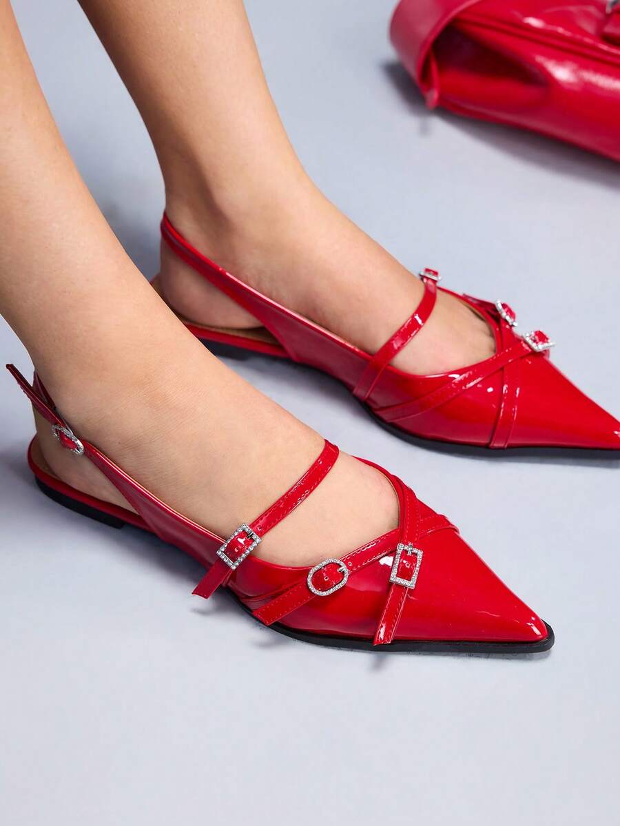 CUCCOO GRLICON Sandalias planas casuales y de moda con diseño de hebilla para mujer - Gran rojo - Ver 1