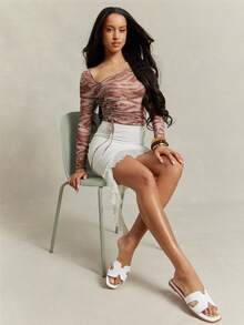 SHUZIA 畅销女式奢华风格露趾镂空简约 PU 白色拖鞋