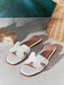 SHUZIA 畅销女式奢华风格露趾镂空简约 PU 白色拖鞋