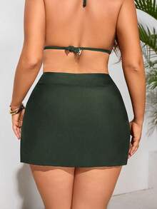Swim Basics Plus Size Women Solid Color Side Slit Swimwear Bottom - Green - View 2