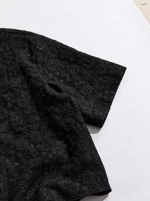 SWAVVY Men's Fashionable Jacquard Short Sleeve Shirt, Spring/Summer - Black - View 4