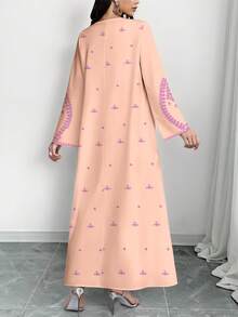 SHEIN Najma Women's Floral Vine Pattern Digital Print V-Neck Long Sleeve Elegant Arabic Style Maxi Dress, Spring - Multicolor - View 2