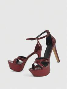 CUCCOO LuxiPop Women's Thick Sole Fashionable Buckle Design High Heel Sandals, Suitable For Party Occasions Valentine's Day - Burgundy - View 6