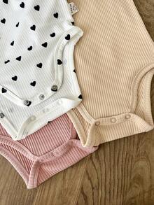 LMoss Kids 3件套女婴可爱爱心印花荷叶袖连体衣套装 - 彩色 - 查看 6