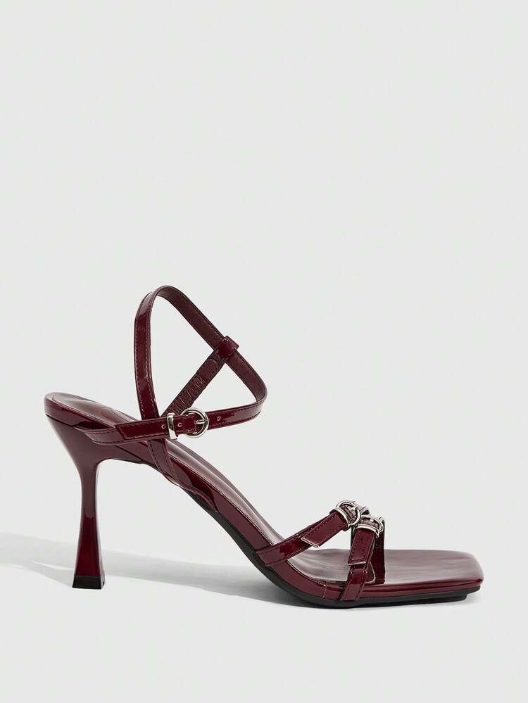 CUCCOO SZL Women's Sexy Kitten Heel Criss-Cross Strap Buckle Sandals, Summer