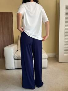 DAZY Women's Casual Letter Print Loose Fit T-Shirt And Pants Pajama Set - Apricot - View 2