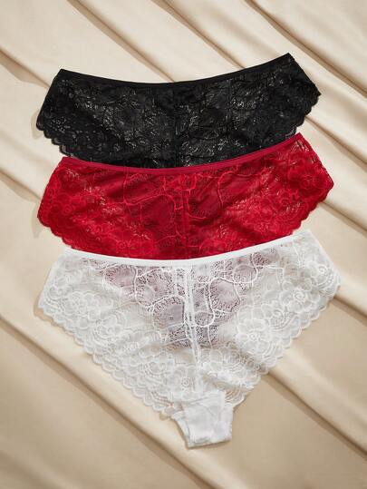 Charlaine 3pcs/Pack Women's Minimalist Romantic Lace Trim Plus Size Triangle Panties