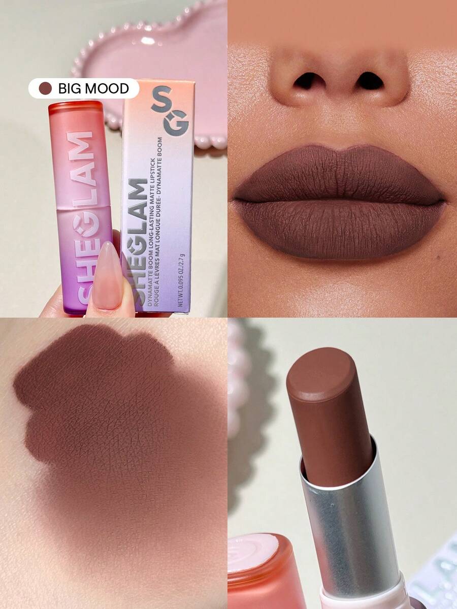SHEGLAM Dynamatte Boom Long Lasting Matte Lipstick-Big Mood 20 Colors Creamy Matte Waterproof Lipstick Amazing Non-Stick Cup Transfer-Proof Lipstick Brown Purple Lipstick Lip Combo Brand Beauty Makeup Face Paint Cosmetic For Women Girls Perfect For Winter Spring Ideal For Y2K Fancy Fashion Suitable For Birthday Gift Party Ready Best Color - Big Mood - View 1