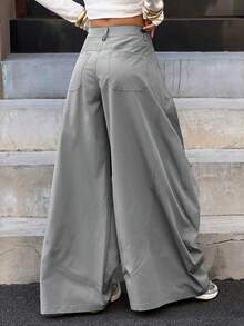 Muchica 女士炭灰色褶皱宽松阔腿裤 - 灰色 - 查看 2