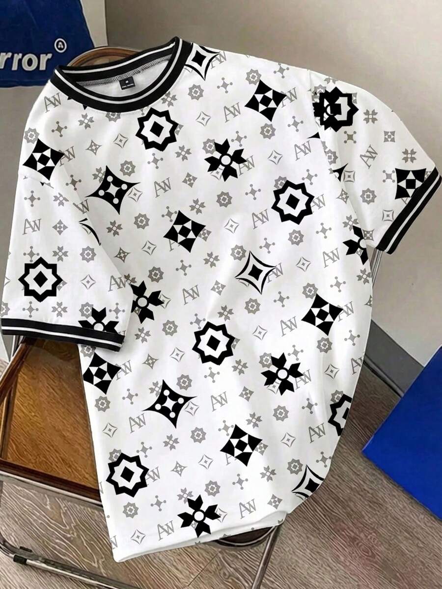 Daypath Men's Casual Printed Round Neck T-Shirt, With Knitted Cuff Design, Suitable For Outings, Sports, Friend Gifts - White - View 1