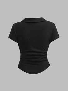 SHEIN Girlism 儿童夏季柔软舒适上衣三件套，黑/白/灰三色可选，百搭方领V领短袖T恤，设计师款夏季休闲Polo衫，修身合身剪裁，清新少女风，蝴蝶结刺绣纯色休闲Polo衫三件装，女童上衣套装，女童短袖上衣，女童针织衫，女童翻领衬衫，修身衬衫，青少年女童衬衫，舒适上衣，基础款女装上衣 - 彩色 - 查看 8