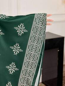 Al Najma Plus Size Women Elegant Modest Floral Print V-Neck Flare Sleeve Loose Arabic Style Maxi Dress - Dark Green - View 8