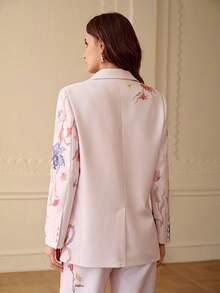 ZEYLAH Printed Loose Double-Breasted Blazer, Spring/Summer - Pink - View 3