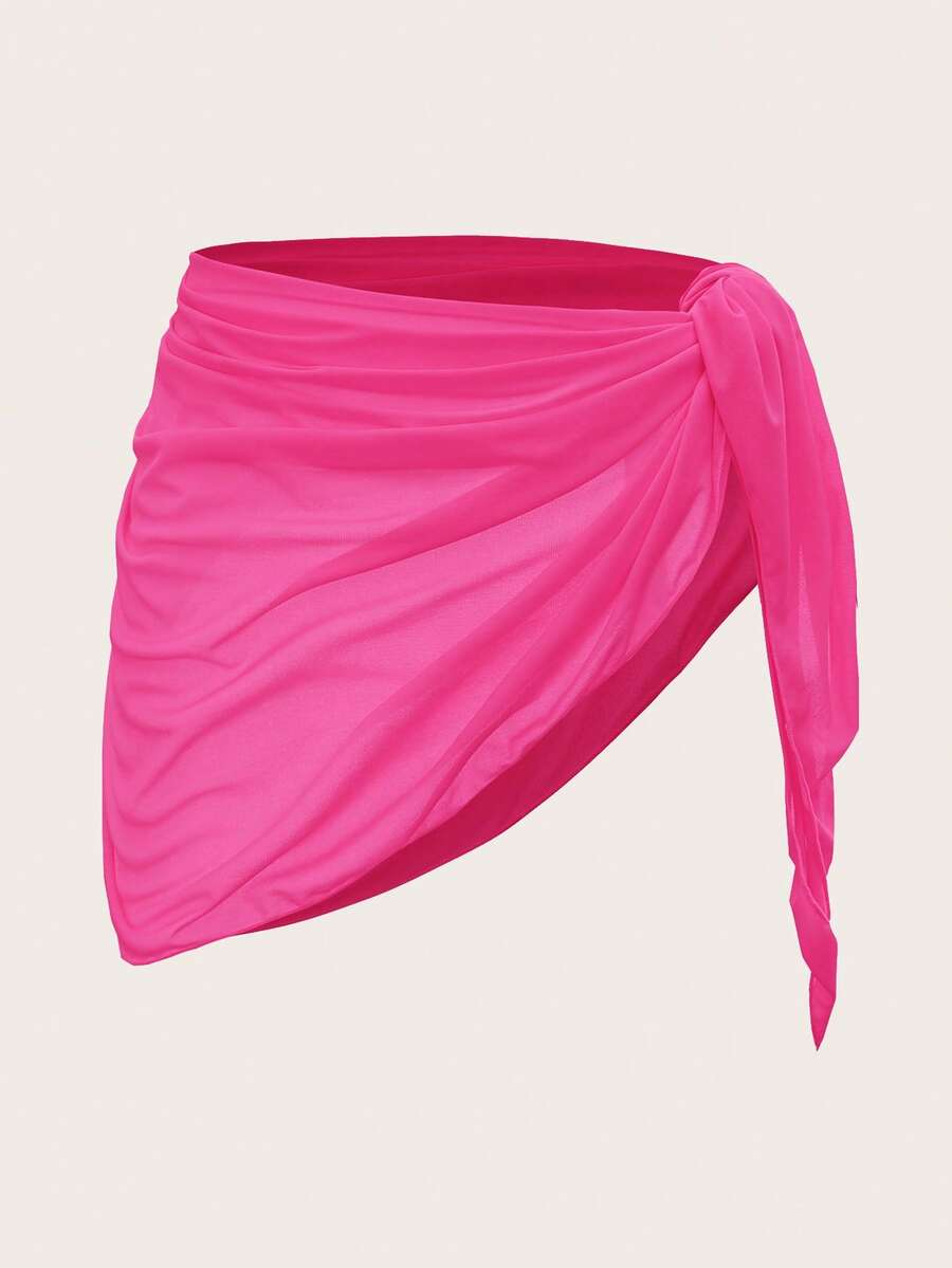 Swim Mod Sarung Wanita Warna Pink Terang, Kain Tipis Polos, Panjang Standar, Seksi, Penutup Tubuh - Hot Pink - View 1