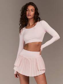 Menodora SHEIN Sport Women's Soft Pink Yoga Sports Thumb Hole Cropped Long Sleeve Top,Autumn Cow Boy Rave Minimalist Everyday Commute Sportswear,Valentine's Day Gym Top - Pink - View 2