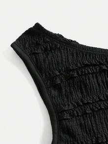 Firerie Kids Firerie Kids 少女春夏柔软质感不对称肩部T恤+裤子两件套，休闲时尚，百搭，适合派对、郊游、姐妹合影、公园、露营、度假、日常穿着 - 黑色 - 查看 7