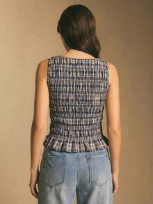 Poéselle Women's Vacation Pleated Plaid Ruffle Hem Fashionable Camisole - Blue - View 3