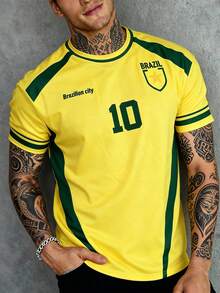 HIMLAND Men's Casual Commuter Streetwear Graphic Print T-Shirt World Cup Jersey Brasil Shirt Yellow And Green Jersey Brazilian Shirt Number 10 Shirt - Yellow - View 6