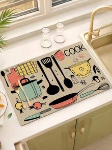 1 tấm lót bếp có họa tiết, thích hợp dùng cho máy pha cà phê, lau khô chén đĩa, làm tấm lót bàn ăn. - Nhiều màu - Xem 1