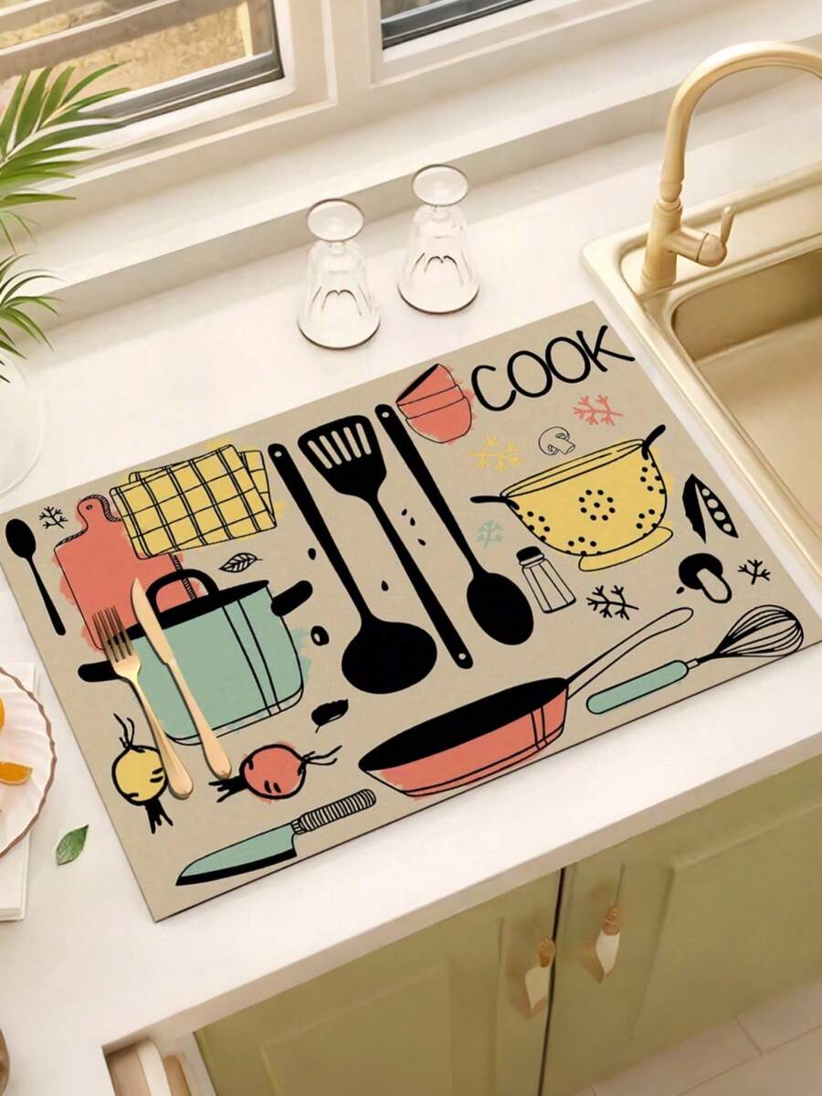 1 tấm lót bếp có họa tiết, thích hợp dùng cho máy pha cà phê, lau khô chén đĩa, làm tấm lót bàn ăn. - Nhiều màu - Xem 1