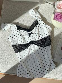 SHEIN EZwear Áo hai dây ren chấm bi trắng, thích hợp cho mùa xuân/hè. - trắng - Xem 7