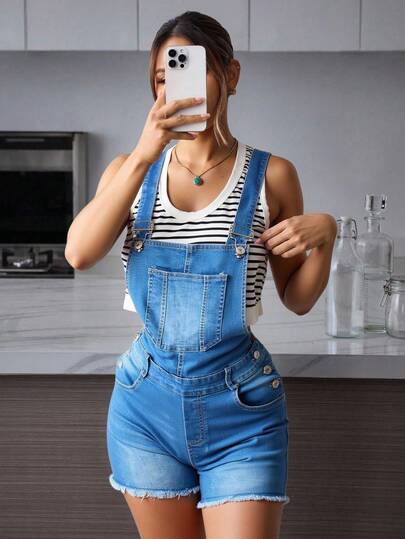 Pantalones Cortos de Mono de Vaquero para Mujer, Pantalones Casuales de Moda en Varios Colores