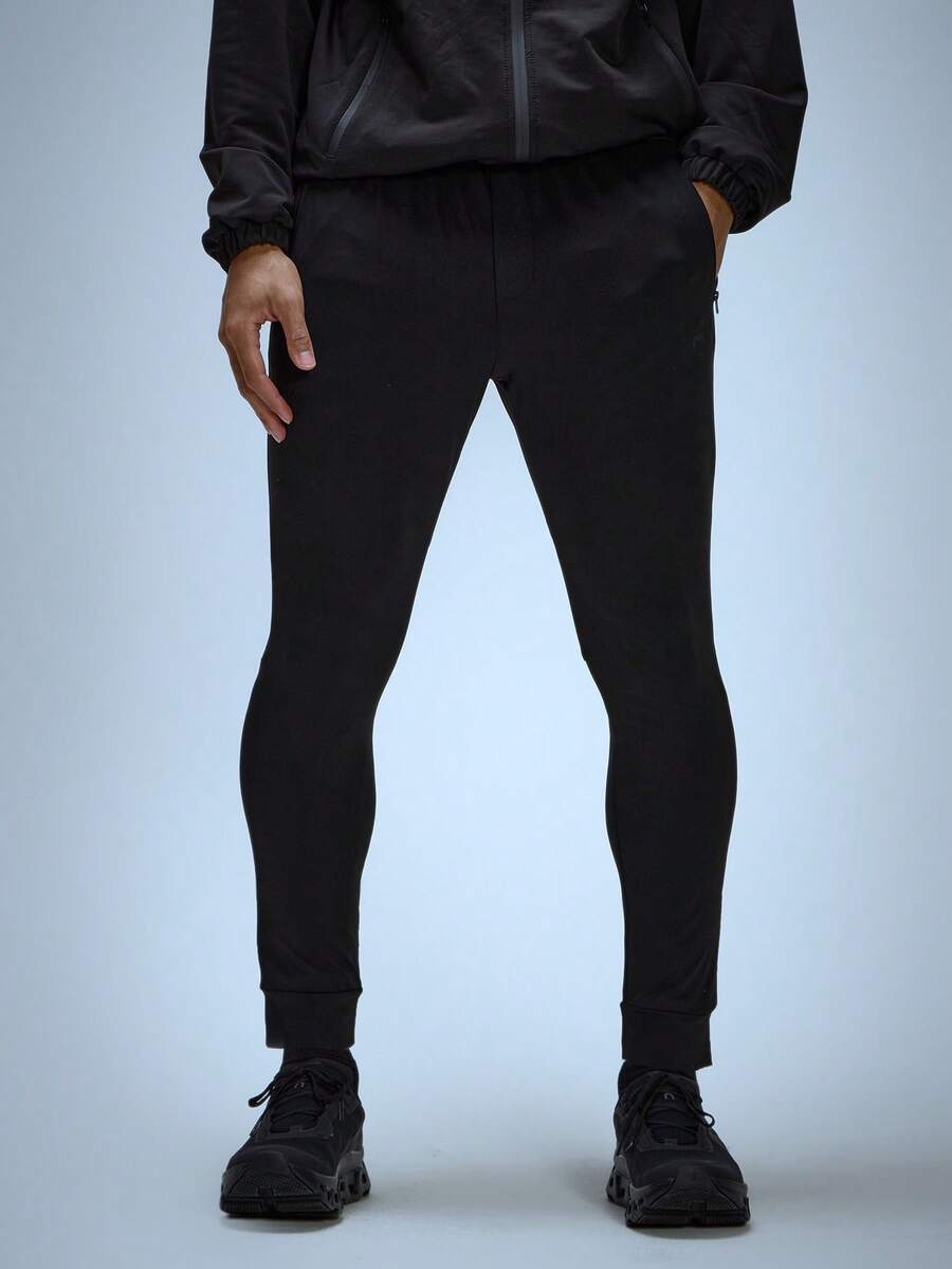 Musero Slim Fitted Trousers Sweatpants Elasticated Draw String Waistband Active Sporty Joggers Autumn Winter Essentials Gymwear Athletic Gym - Black - View 1