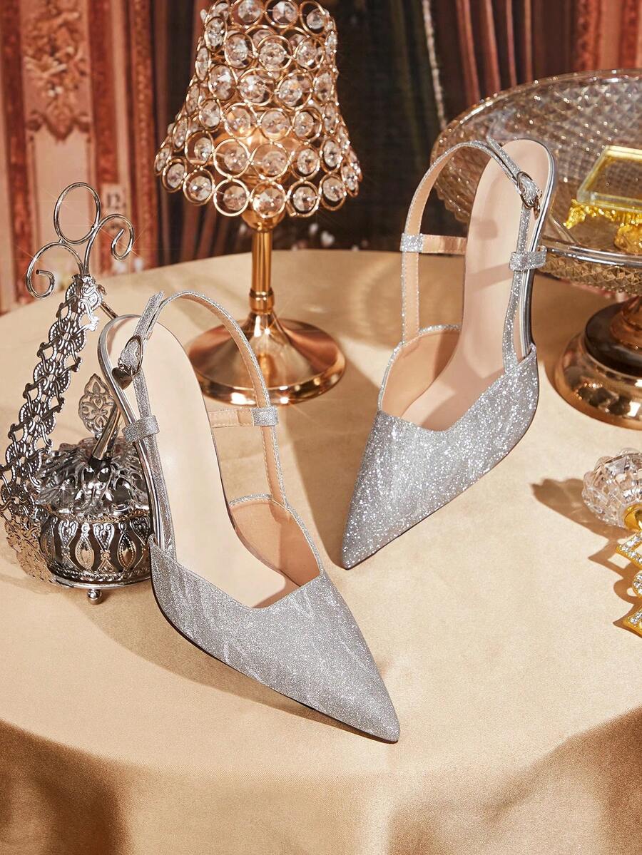 CUCCOO TILAWA 1-Strap Buckle Sandals, Party Shoes, Office High Heels, Fashion Sandals, Backstrap Design, Lightweight Shoes, High Heel Sandals, Lace-Up High Heels, Night Out Shoes, Women's Fashion - Silver - View 1