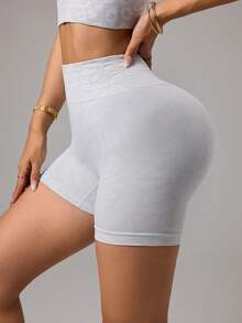 Dewbera Women's Solid Color High Waist Elastic Seamless Sports Shorts - Light Grey - View 4