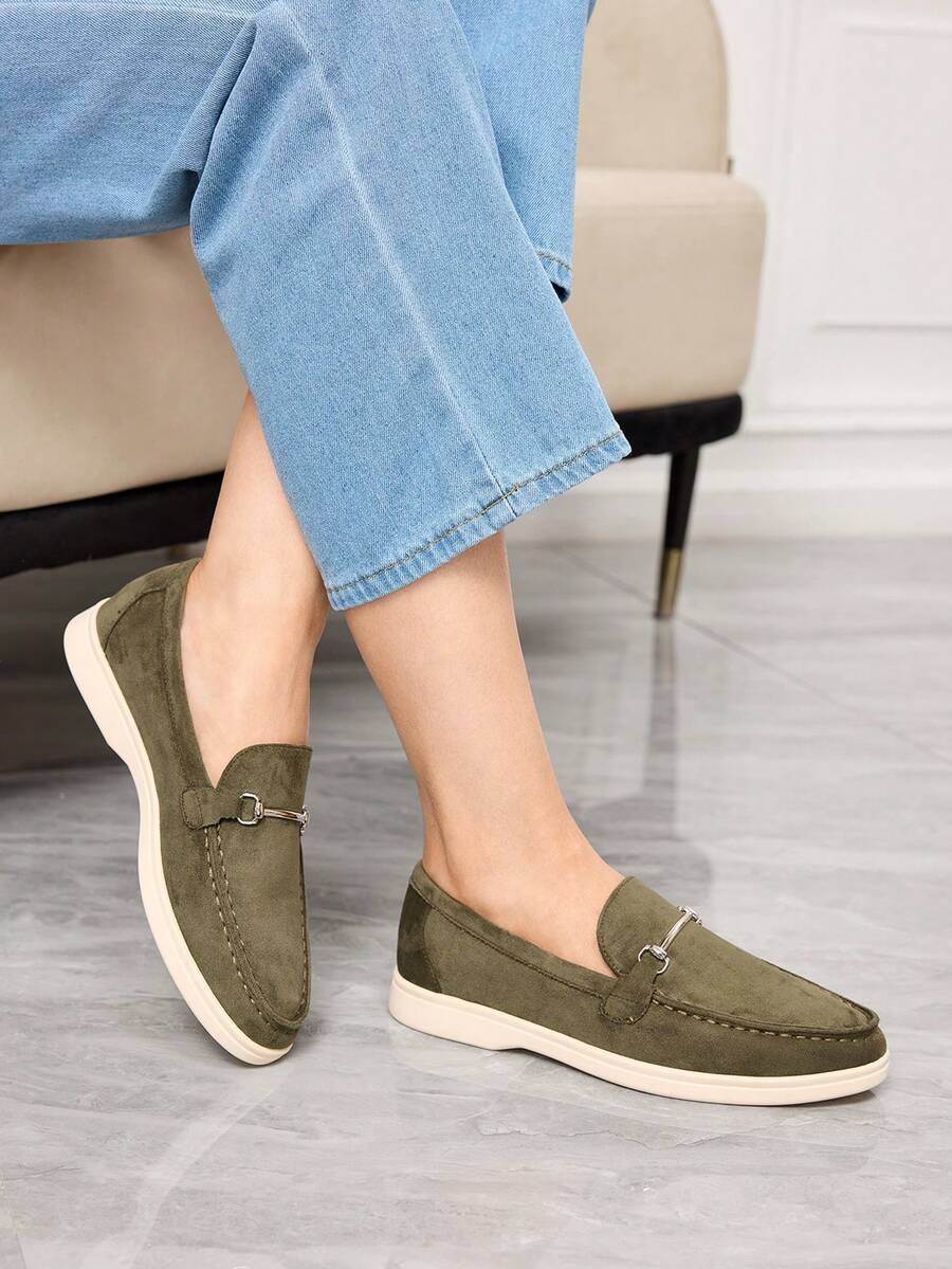 Sleekvia New Slip-On Loafers, Comfortable Soft Bottom Flat Shoes For Women, Casual Slouchy Shoes, European And American Style, Spring/Autumn Valentine's Day - Green - View 1