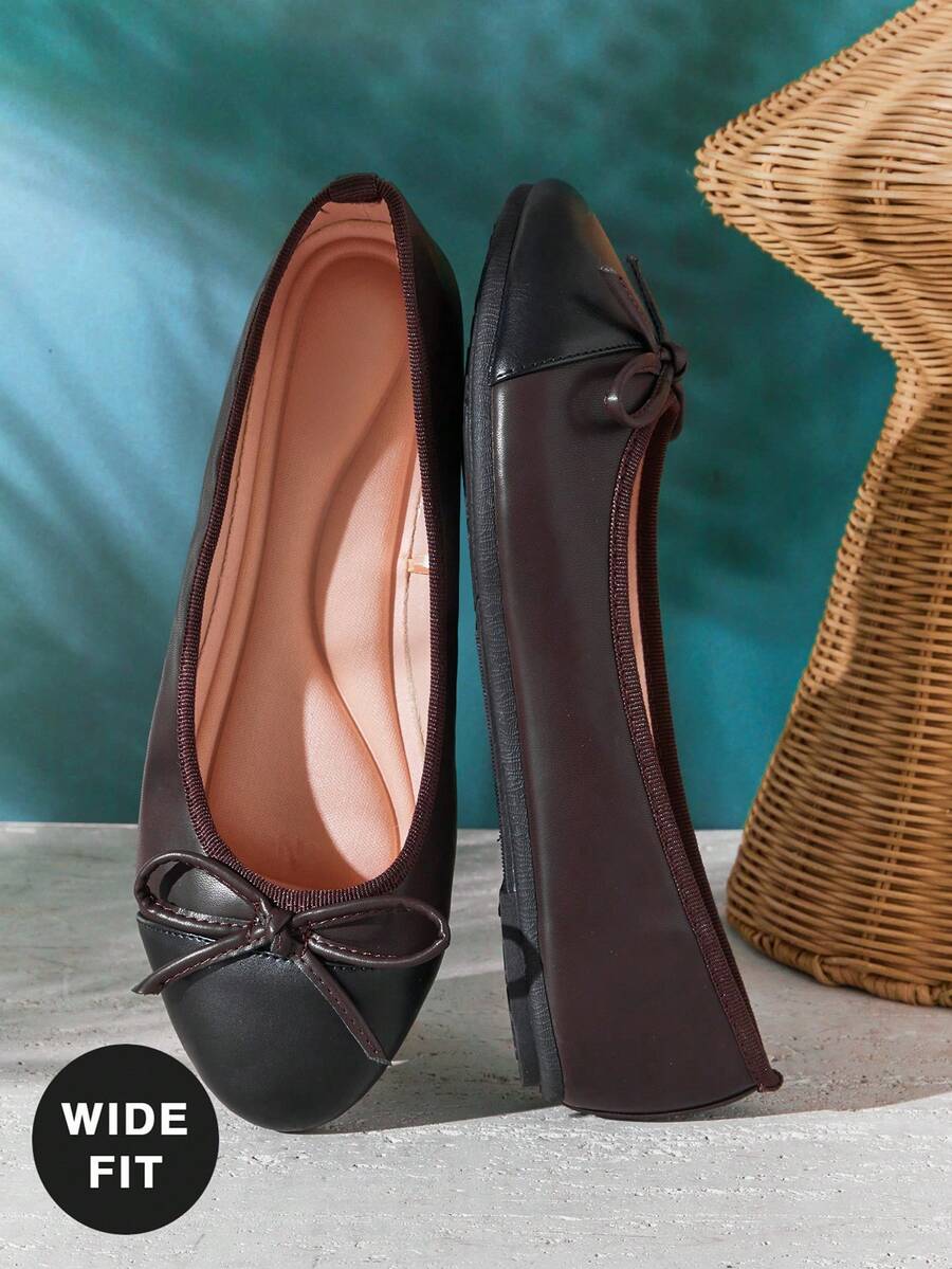 SHUZIA Top Seller Women's Bow Accent CC-Inspired Two-Tone Closed Toe Flat Heel Classic Chocolate Ballet Flats - Versatile, & Comfortable - Coffee Brown - View 1