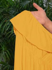 Slaydiva Nuevo mono informal de vacaciones con abertura alta y sin tirantes, color blanco - Amarillo - Ver 7