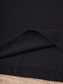 Manfinity Joysei 男士素色華夫格編織POLO衫 - 黑色 - 查看 4