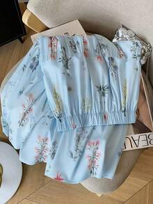 GlowEve 新款花卉图案别致法式风格女式半身裙 - 藍色 - 查看 5