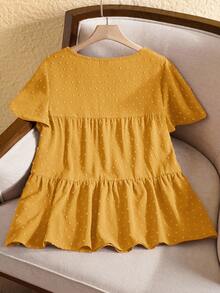 Rusticease Plus Size Women's Solid Color Round Neck Ruffle Short Sleeve Loose Blouse,Boho,Western Wear Women,Vacation, Summer Tops - Yellow - View 2