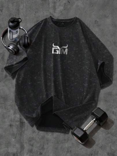 Sport MetroGents Camiseta deportiva de manga corta con cuello redondo y gráfico de letras casual para hombre, de verano