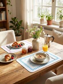 Joivida Thảm lót bàn ăn nhà bếp họa tiết bàn cờ và nơ màu pastel - Thảm da PU cho quầy bếp/mặt bàn, họa tiết kẻ caro và nơ dễ thương, chống bám bẩn, món quà ý nghĩa cho bạn bè và gia đình, phụ kiện trang trí bàn ăn cho bữa sáng/trưa/tối, trang trí nhà bếp phong cách. - Thảm ăn - Xem 2